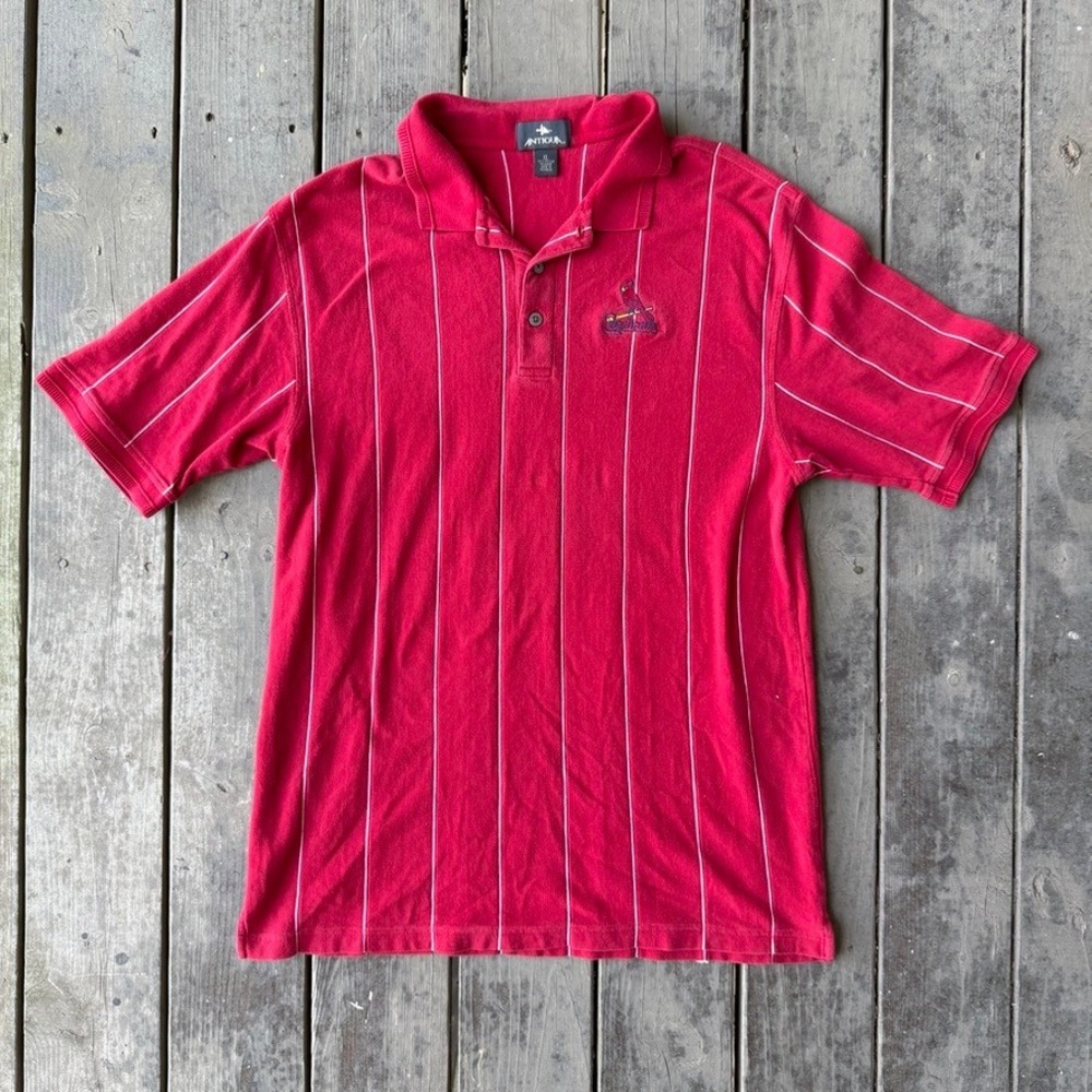 Antigua St Louis Cardinals Red Pinstripe Polo Shirt Mens XL MLB Baseball Fan